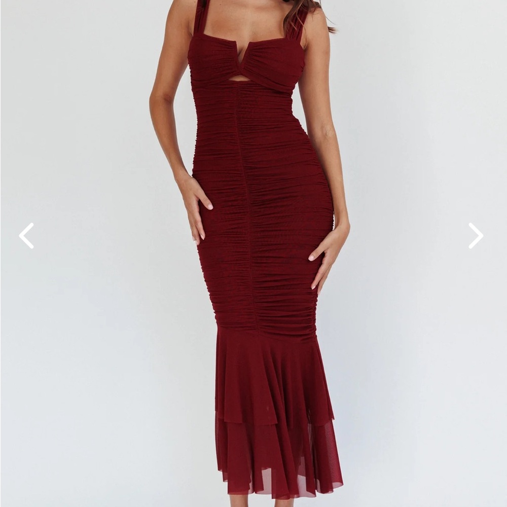 RUCHED FISHTAIL MAXI DRESS DARK MAUVE